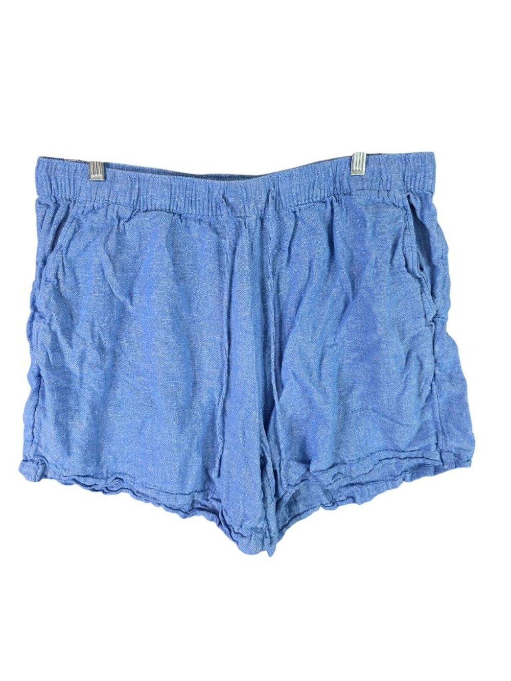 Womens Tahari Blue Linen Elastic Waist Shorts 100% Linen Drawstring 6" Inseam 1X